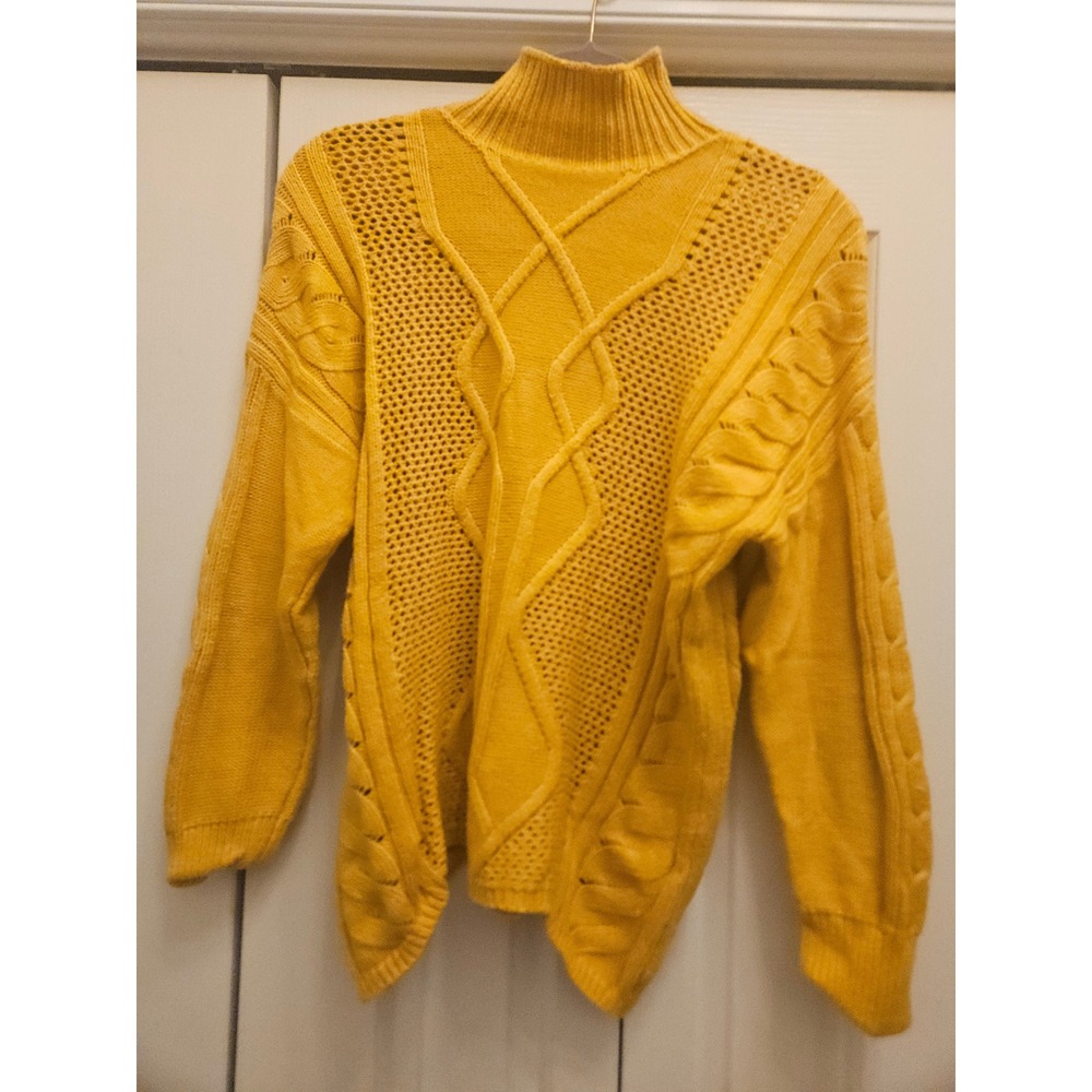 Rachel Rachel Roy Mustard Yellow Cable Knit Mock Neck Sweater Womens Small